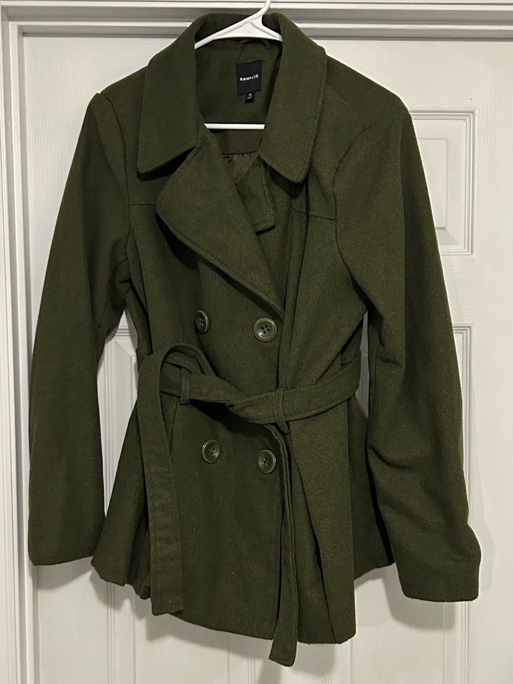 Rampage Olive Green Double-Breasted Peacoat with Belt